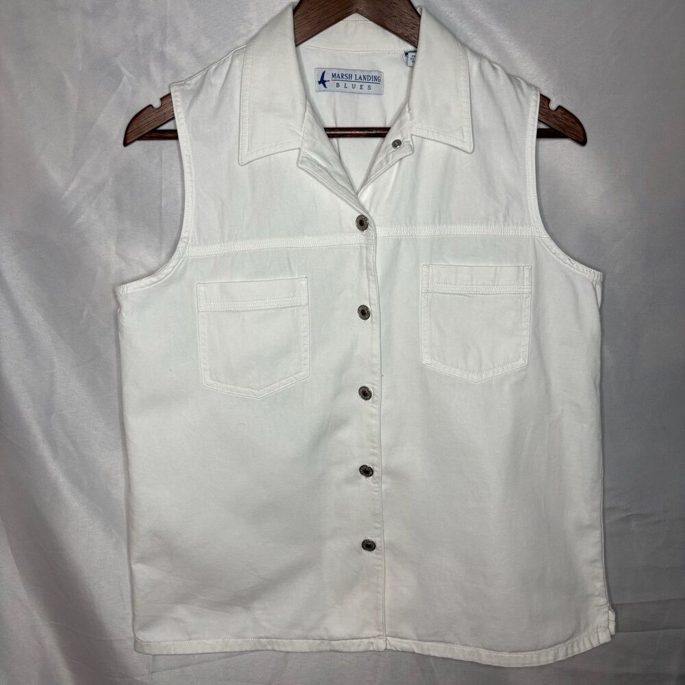 Vintage Marsh Landing White Denim Women's Sleeveless Button-Up/Vest Size S